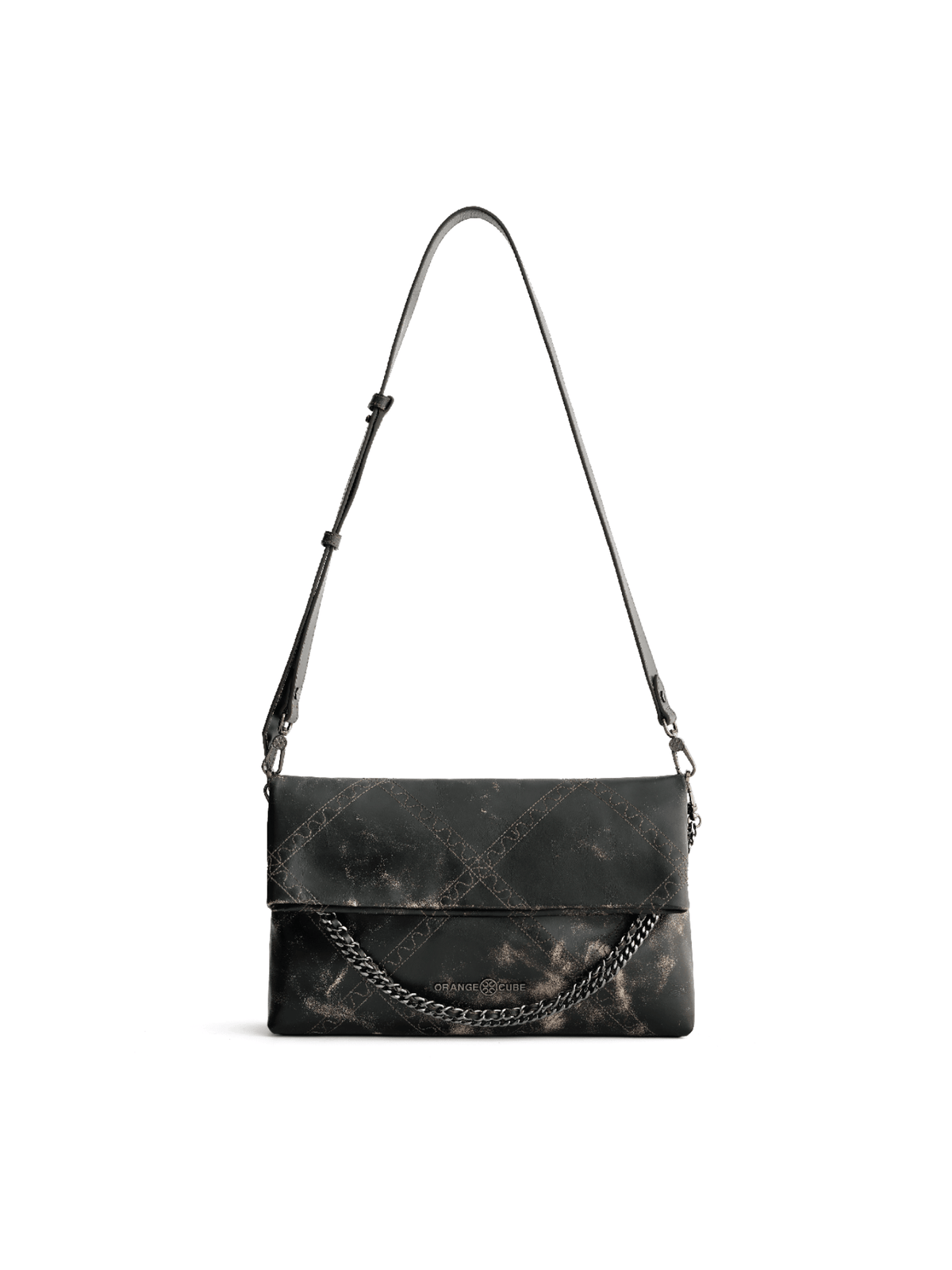 Retro Messenger Bag - Marble Grey - Black Leather Messenger Bag | Orange Cube