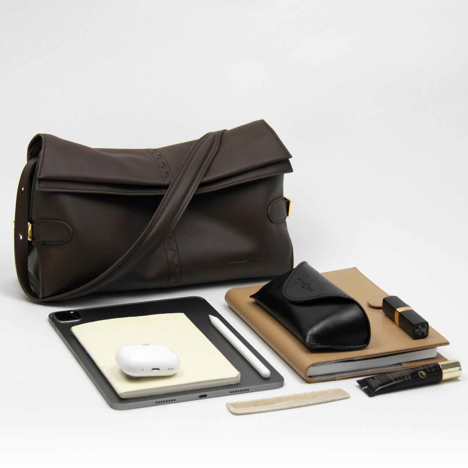 What fits inside Fantina Folded Hobo Bag - Coffee Bean