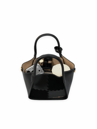 Square Stitch Basket Bag - Black - Black Leather Mini Basket Tote | Orange Cube