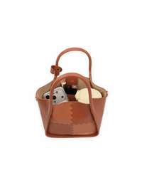 Square Stitch Basket Bag - Brown - Brown Leather Mini Basket Tote | Orange Cube