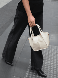 Square Stitch Basket Bag - Cream and Grey - Bag | Orange Cube