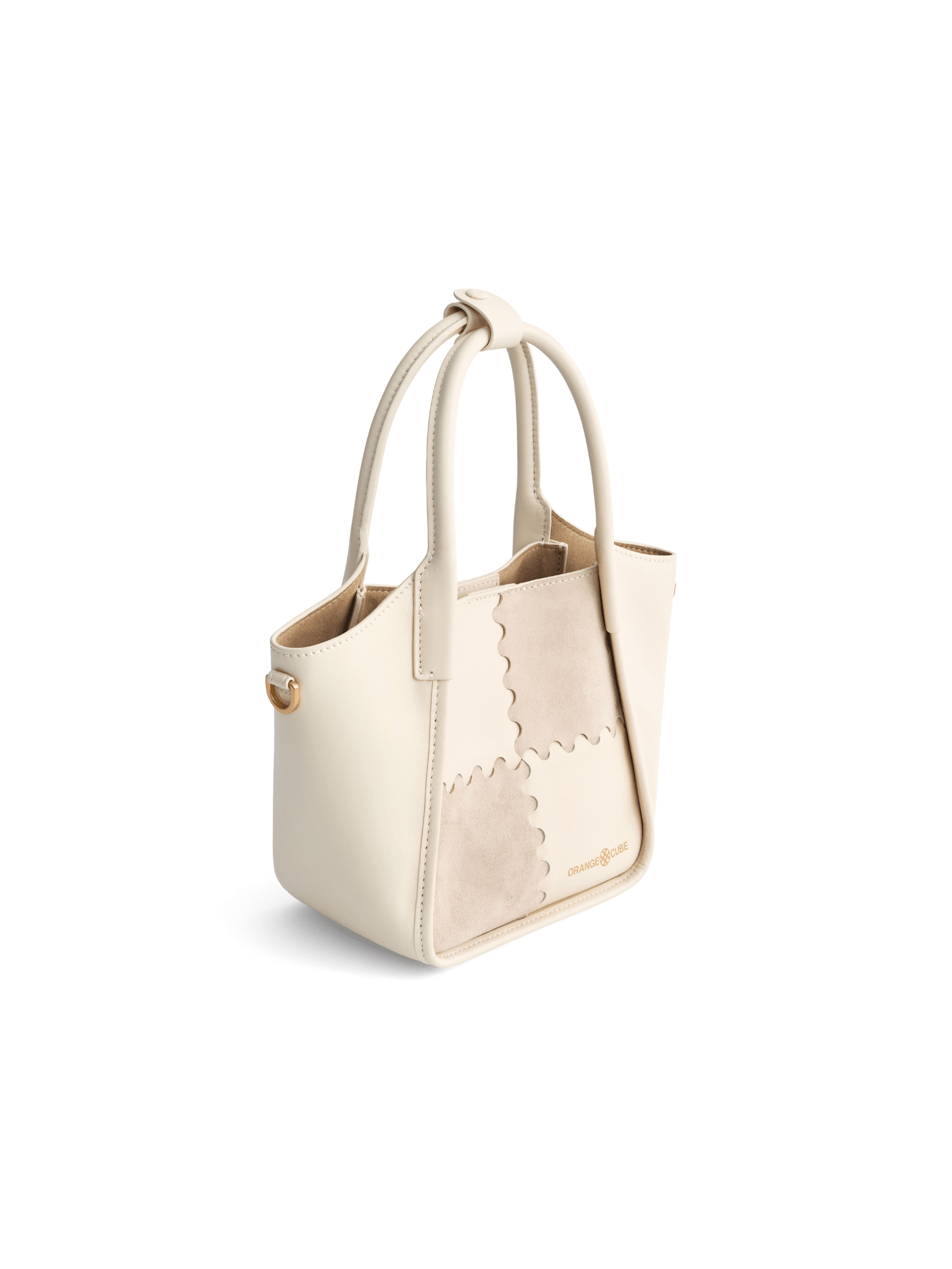 Square Stitch Basket Bag - Cream and Grey - Bag | Orange Cube