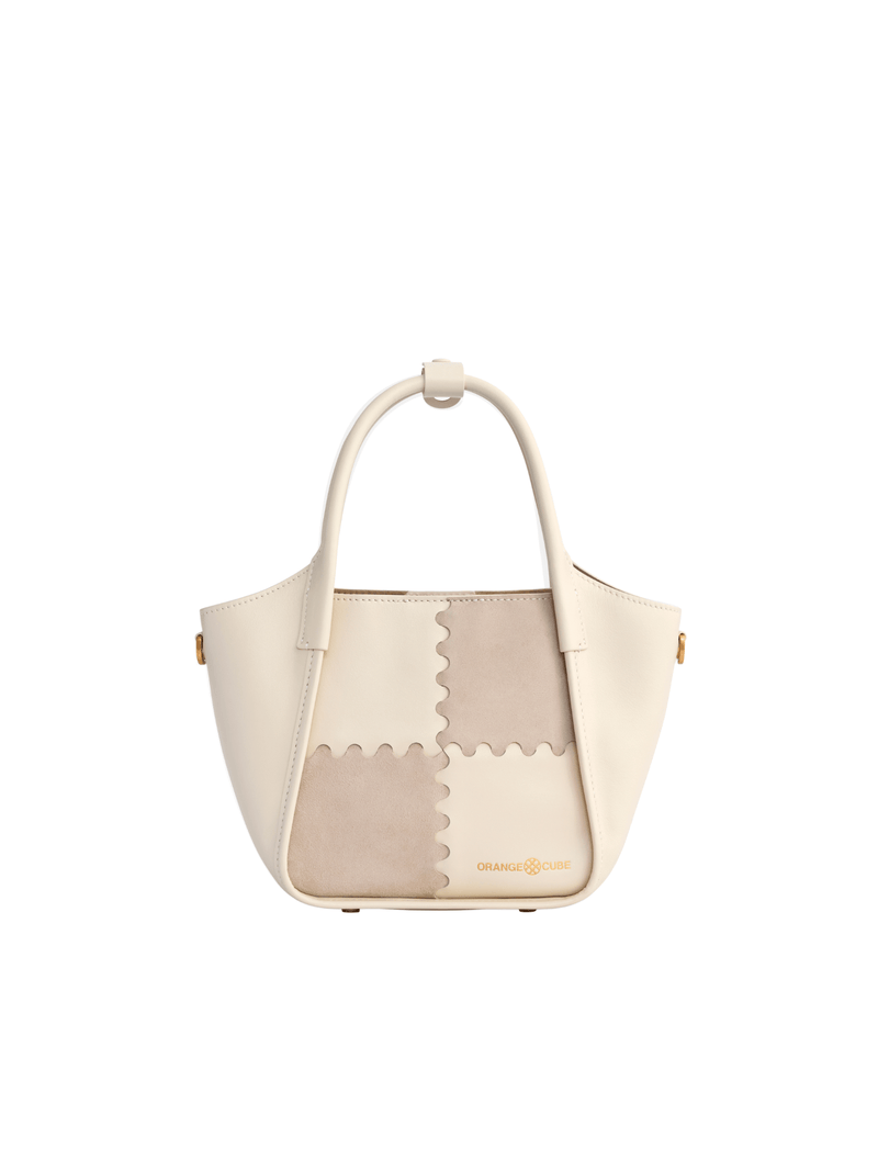 Square Stitch Basket Bag - Cream/Grey - Bag | Orange Cube