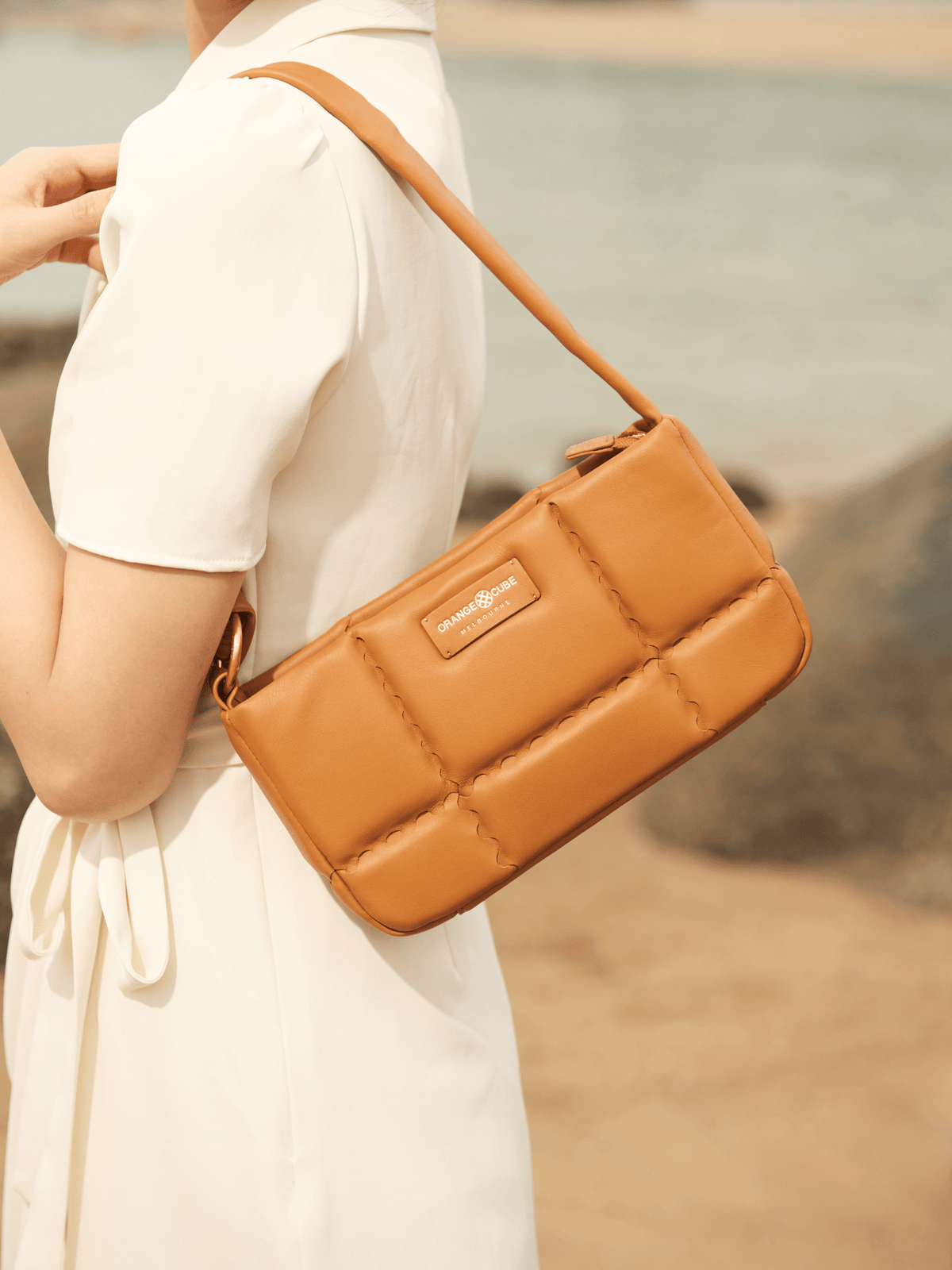 Square Stitch Cushion Shoulder Bag - Caramel - Bag | Orange Cube