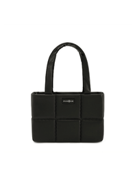 Square Stitch Cushion Tote - Black - Black Leather Square Tote Bag | Orange Cube