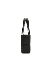 Square Stitch Cushion Tote - Black - Black Leather Square Tote Bag | Orange Cube