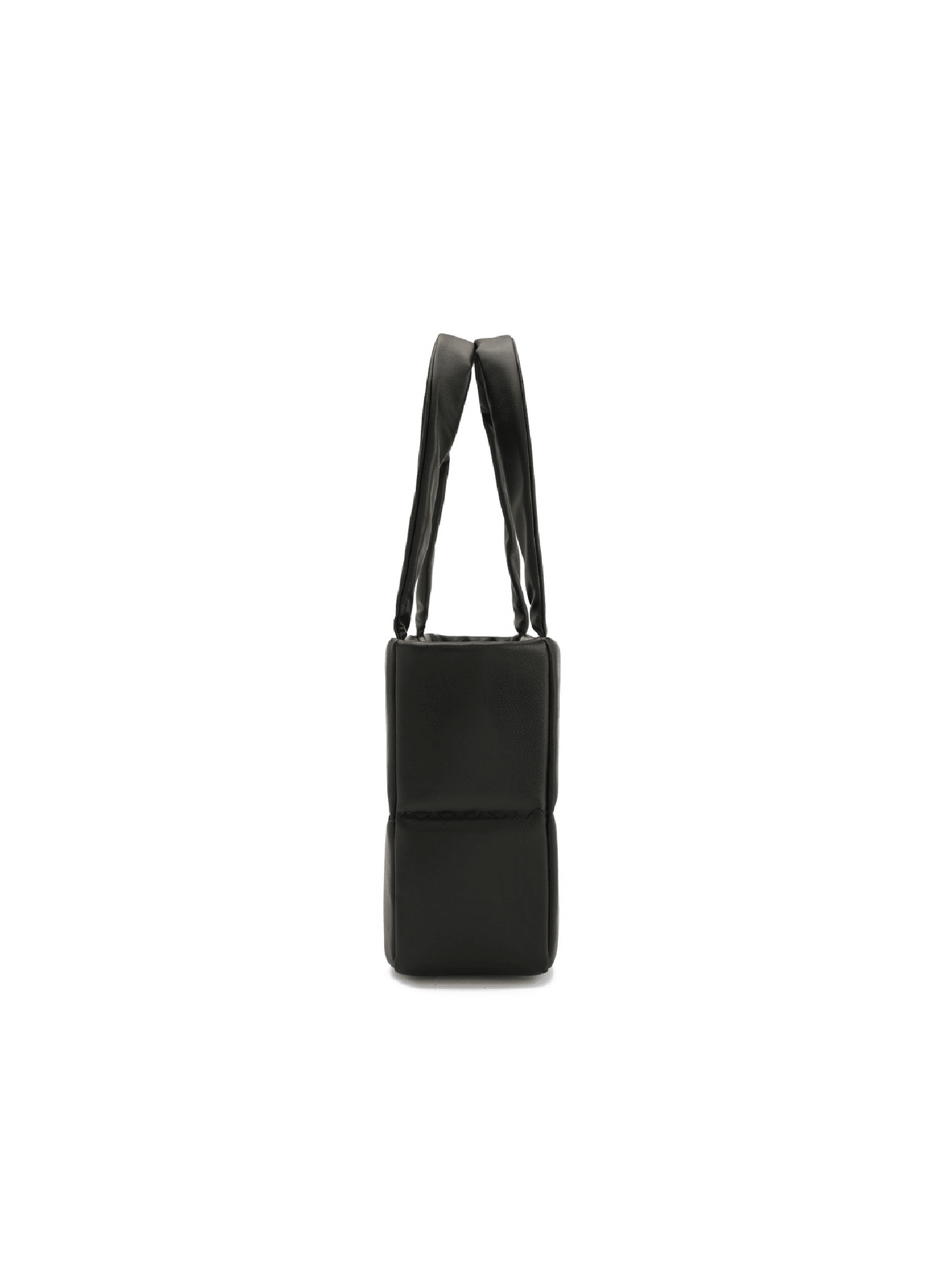 Square Stitch Cushion Tote - Black - Black Leather Square Tote Bag | Orange Cube