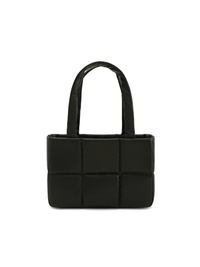 Square Stitch Cushion Tote - Black - Black Leather Square Tote Bag | Orange Cube