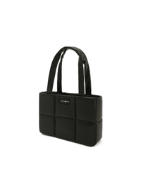 Square Stitch Cushion Tote - Black - Black Leather Square Tote Bag | Orange Cube