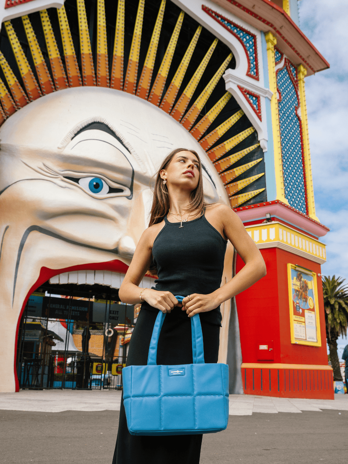 Square Stitch Cushion Tote - Sky Blue - Bag | Orange Cube