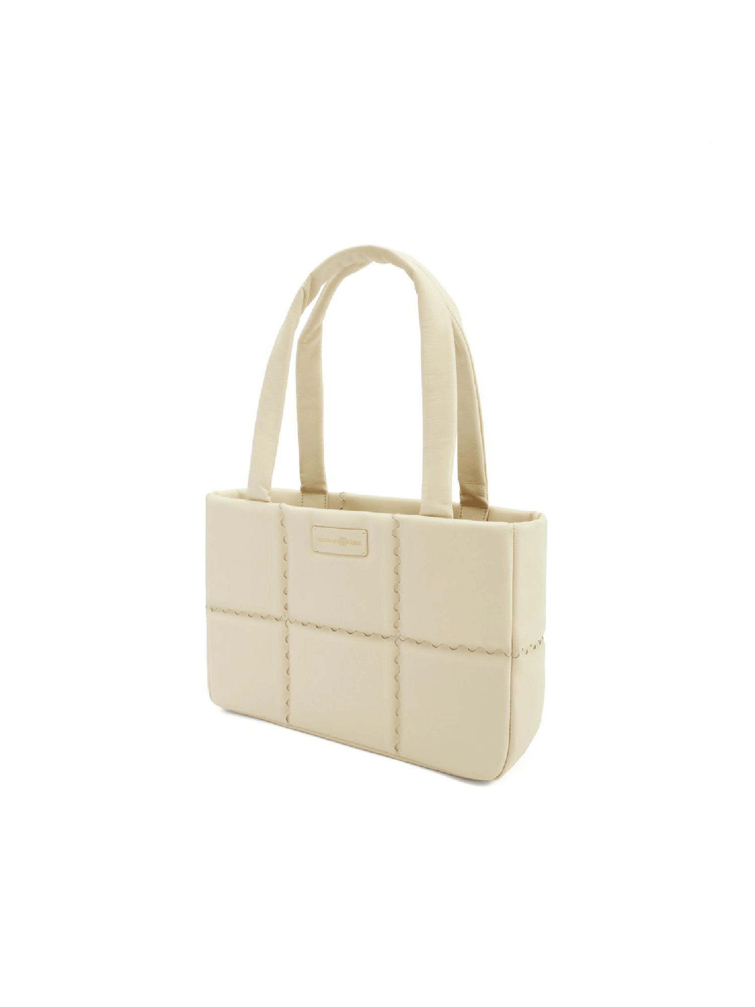 Square Stitch Cushion Tote - White - White Leather Tote Bag | Orange Cube