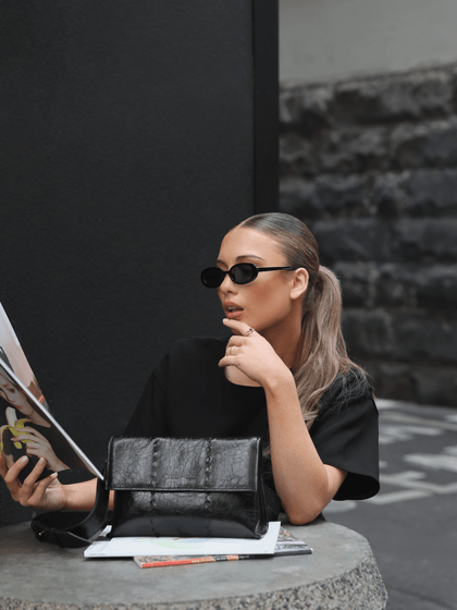 Square Stitch Messenger Bag - Black Gloss - Bag | Orange Cube