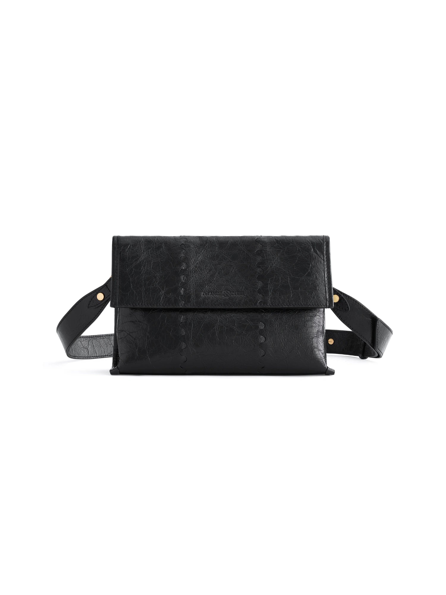 Square Stitch Messenger Bag - Black Gloss