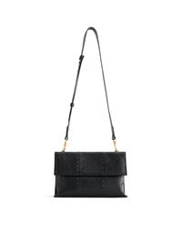 Square Stitch Messenger Bag - Black Gloss - Black Leather Mini Messenger Bag | Orange Cube