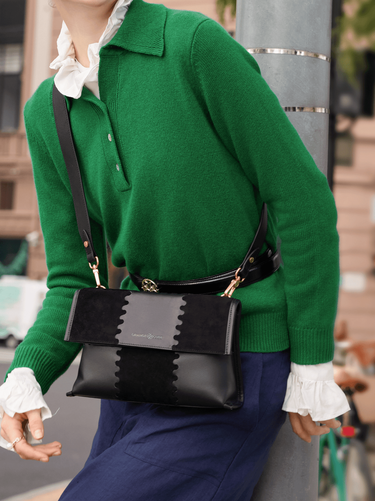 Square Stitch Messenger Bag - Black - Bag | Orange Cube