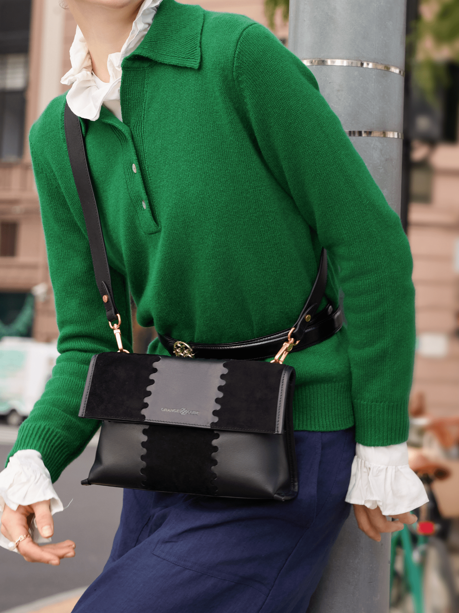 Square Stitch Messenger Bag - Black - Bag | Orange Cube