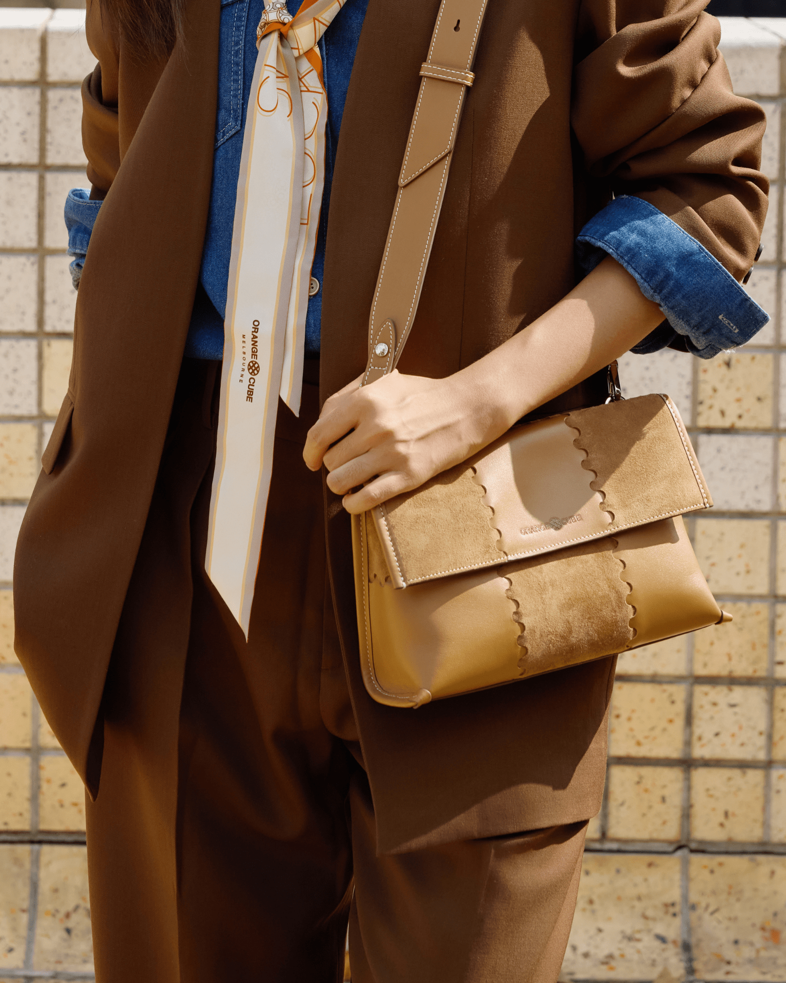 Square Stitch Messenger Bag - Honey Brown - Bag | Orange Cube