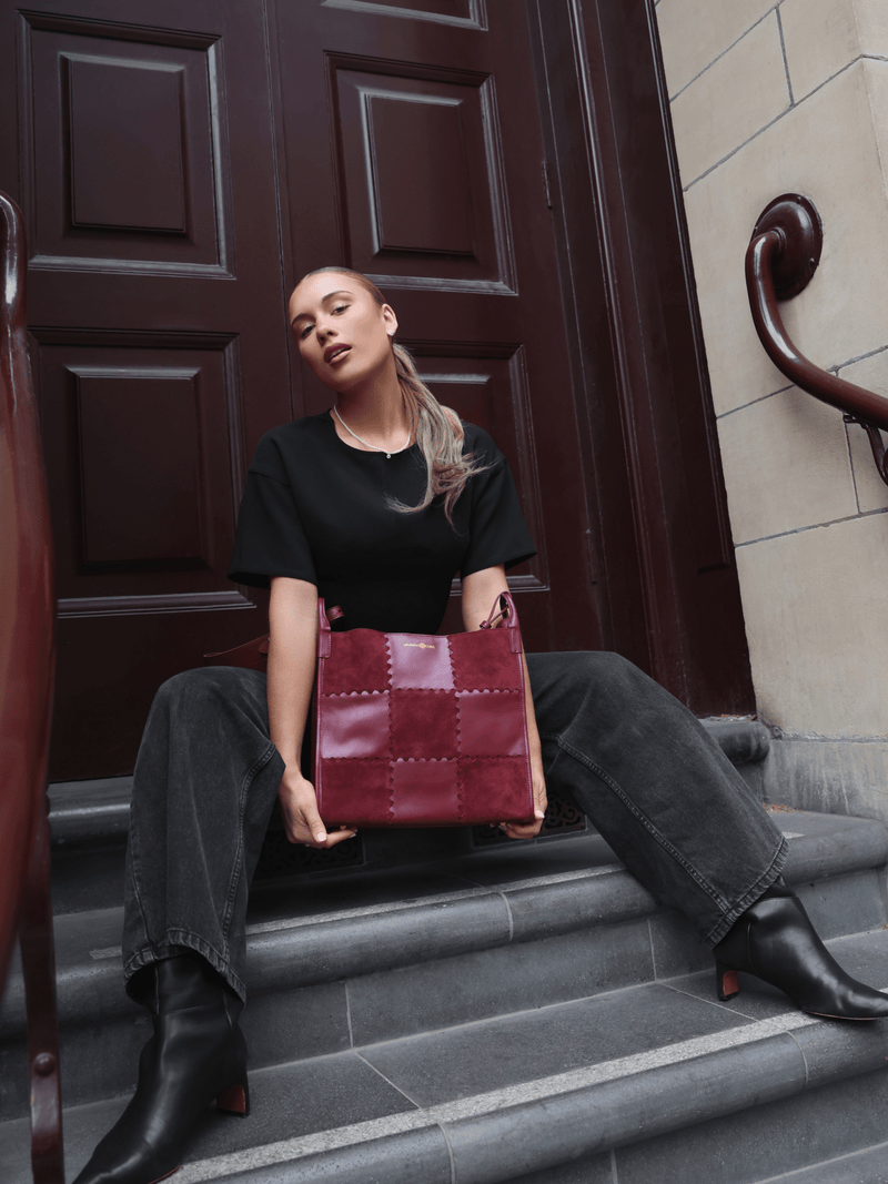 Square Stitch Tote Bag (Large) - Dark Red - Bag | Orange Cube