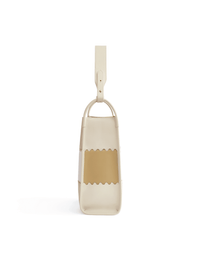 Square Stitch Tote Bag (Large) - White/ Light Brown - White Leather Work Tote | Orange Cube