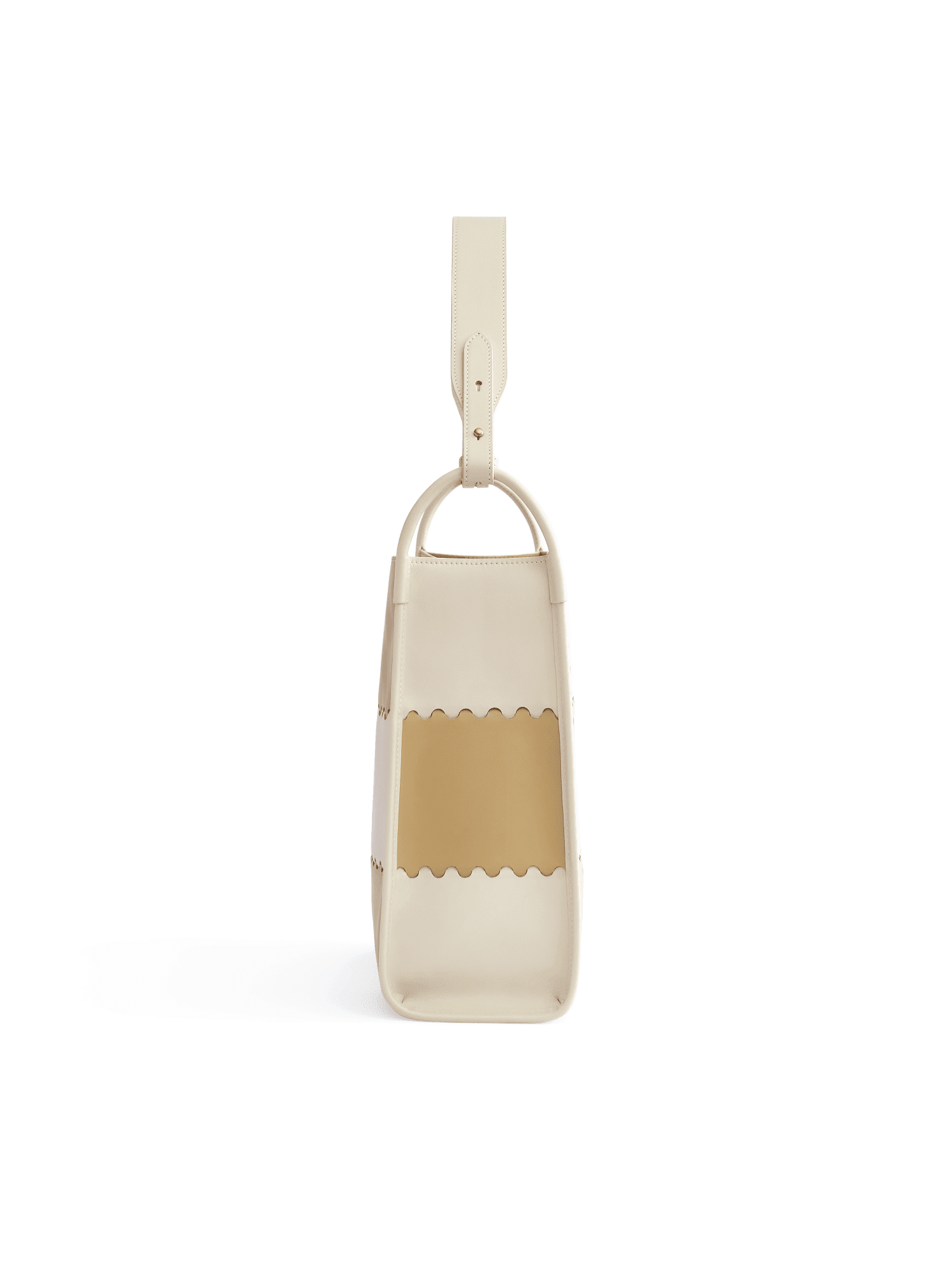Square Stitch Tote Bag (Large) - White/ Light Brown - White Leather Work Tote | Orange Cube