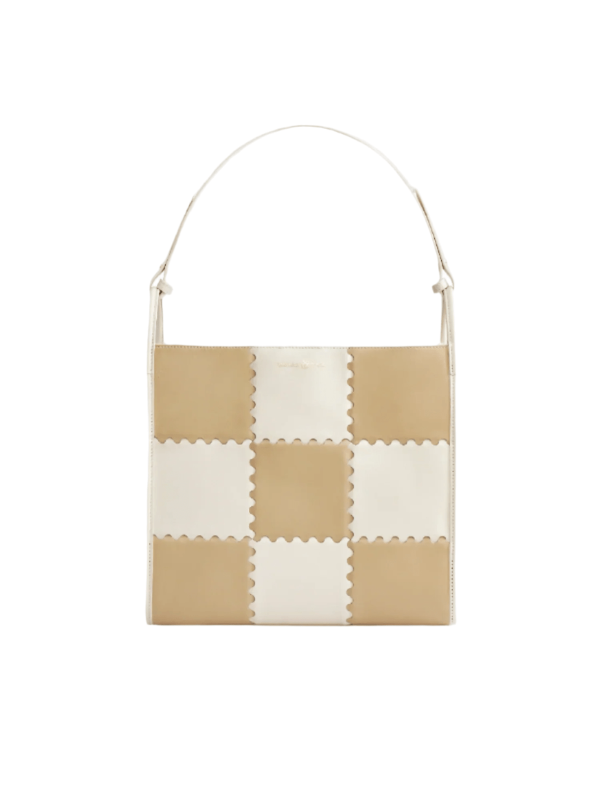 Square Stitch Tote Bag (Large) - White/ Light Brown - White Leather Work Tote | Orange Cube