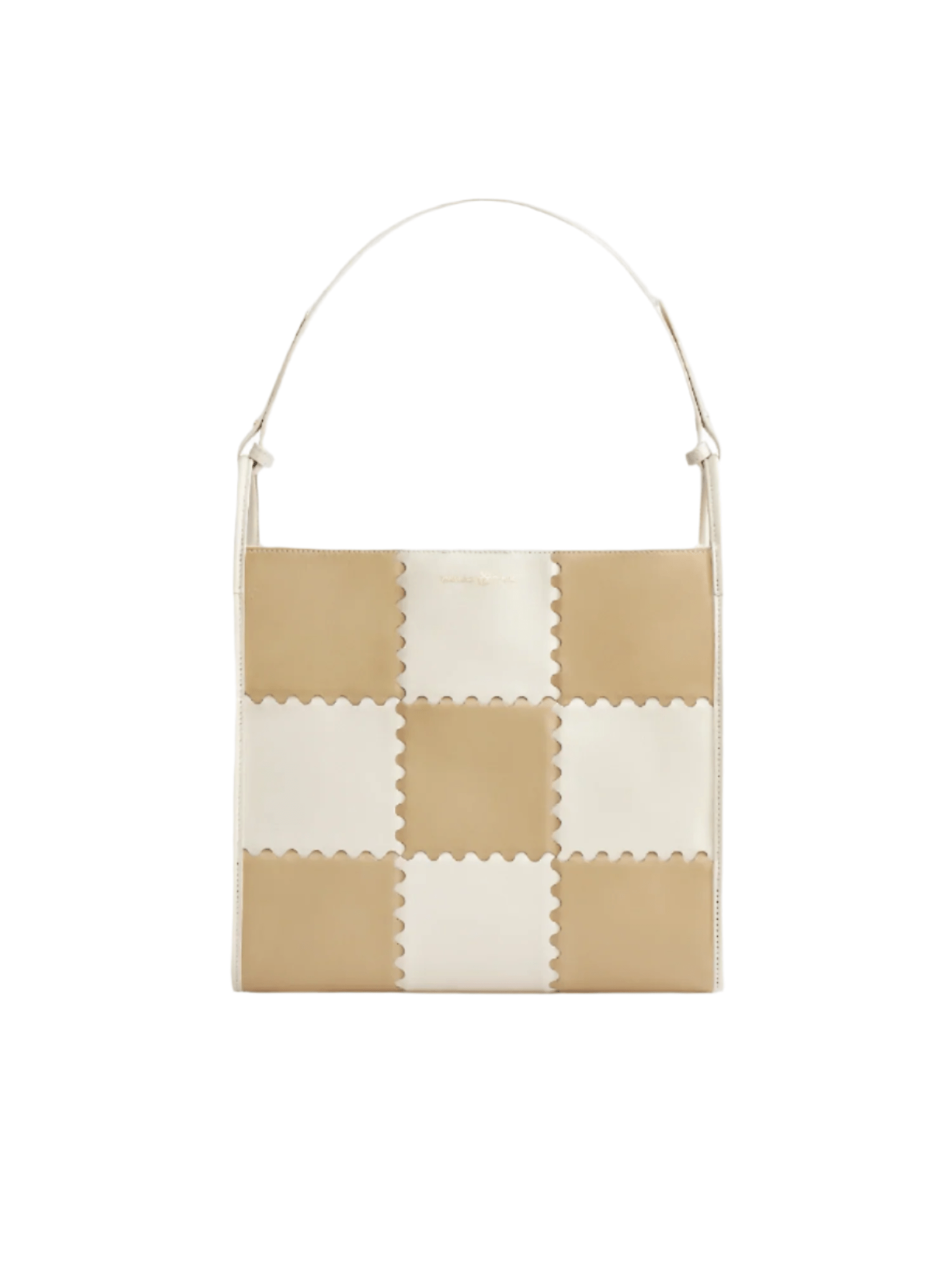 Square Stitch Tote Bag (Large) - White/ Light Brown - White Leather Work Tote | Orange Cube