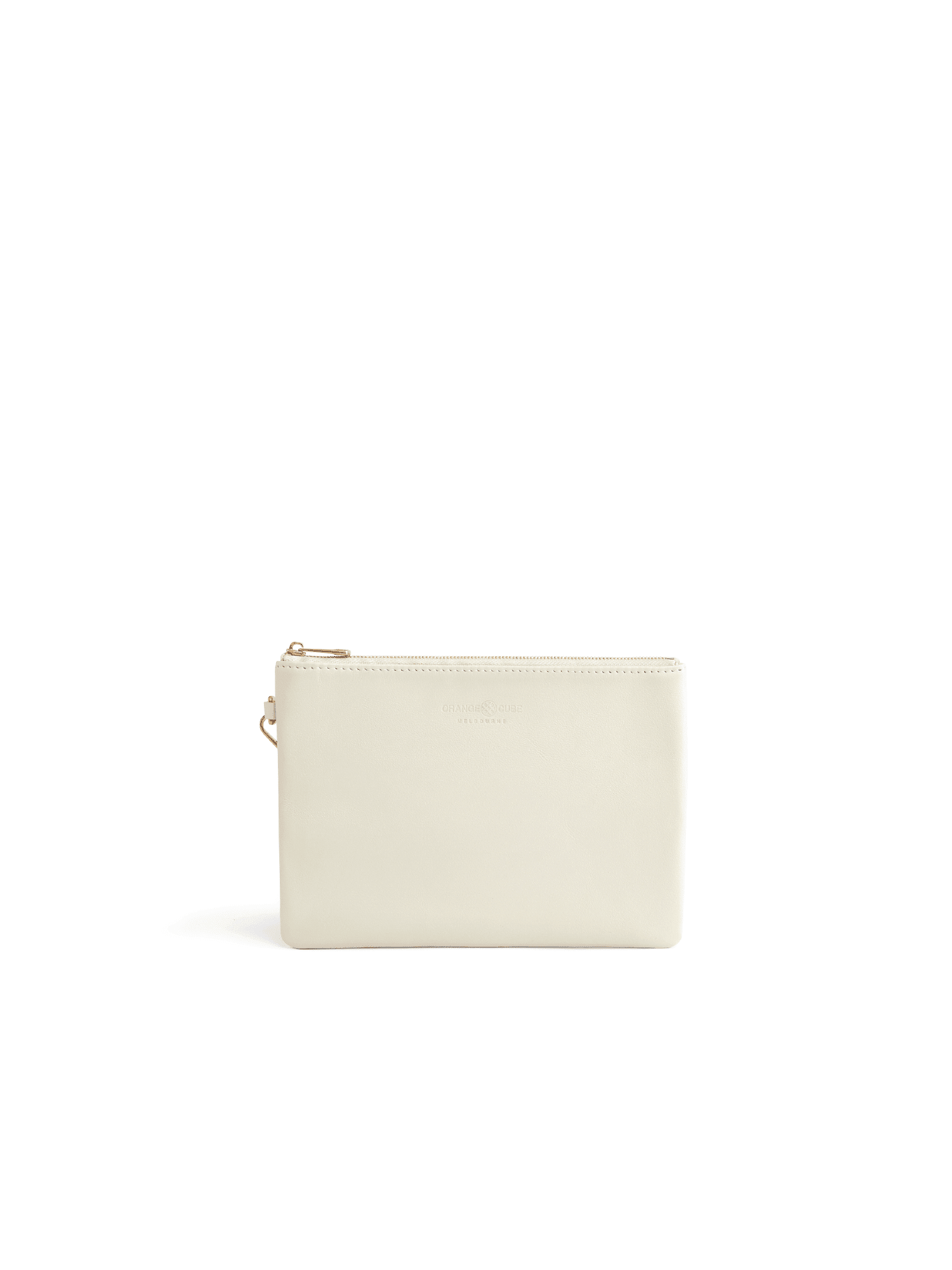 Square Stitch Tote Bag (Large) - White/ Light Brown - White Leather Work Tote | Orange Cube