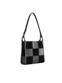 Square Stitch Tote Bag (Medium) - Black - Black Leather Tote Bag | Orange Cube