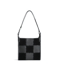 Square Stitch Tote Bag (Medium) - Black - Black Leather Tote Bag | Orange Cube