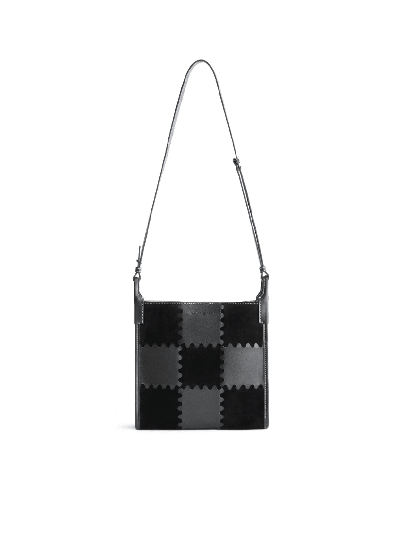 Square Stitch Tote Bag (Medium) - Black - Black Leather Tote Bag | Orange Cube