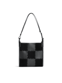 Square Stitch Tote Bag (Medium) - Black - Black Leather Tote Bag | Orange Cube