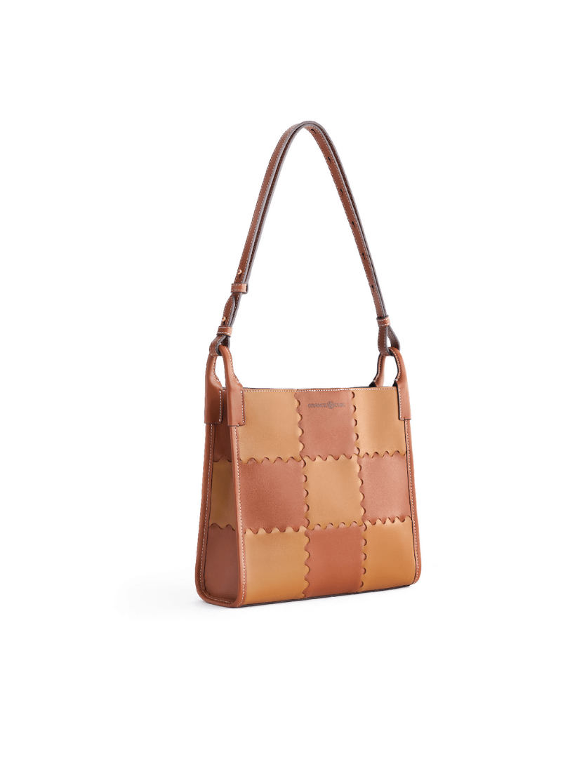 Square Stitch Tote Bag – Premium Leather Orange Cube