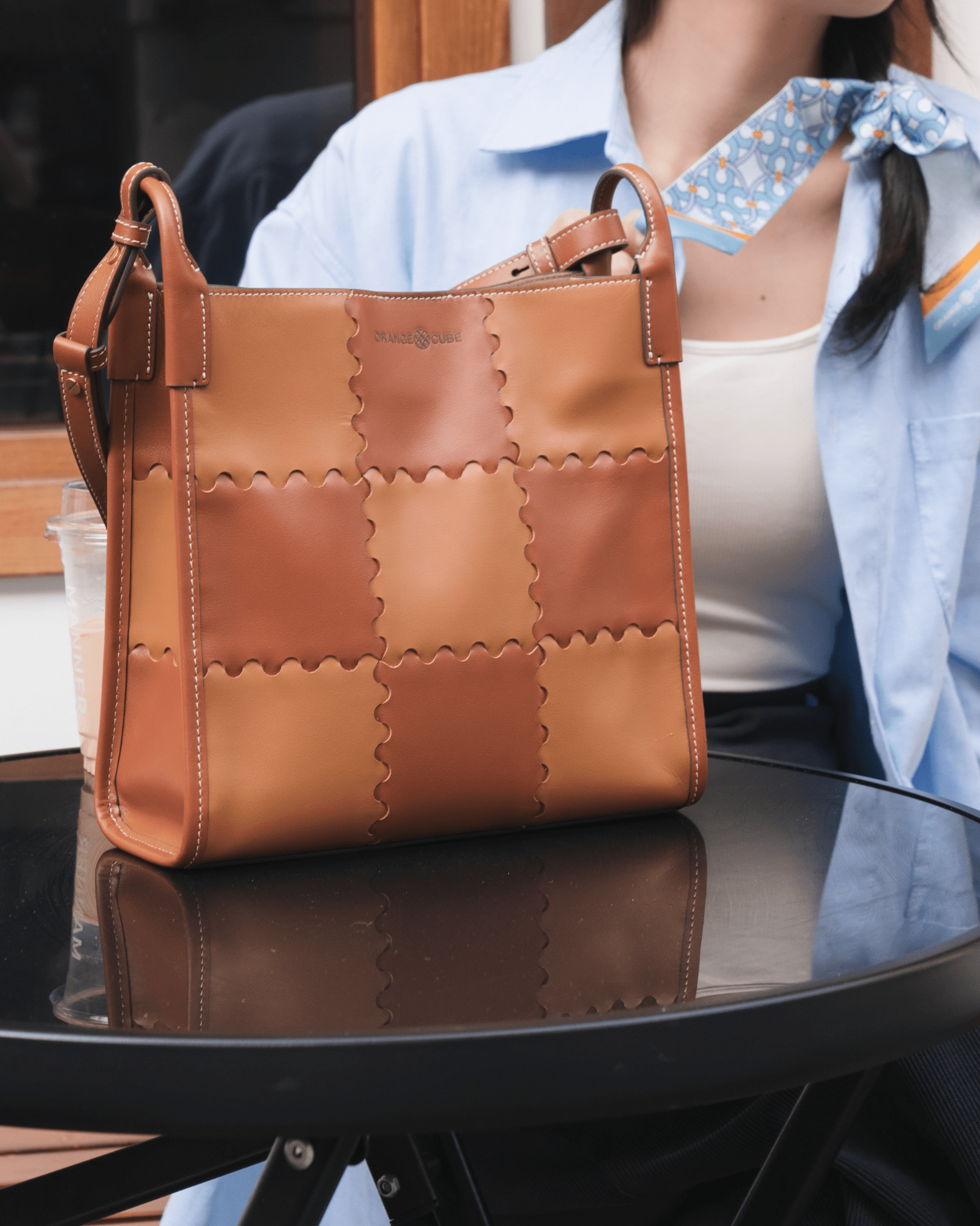 Square Stitch Tote Bag (Medium) - Brown - Bag | Orange Cube