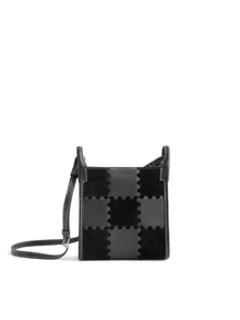 Square Stitch Tote Bag (Small) - Black - Black Leather Mini Tote Bag | Orange Cube