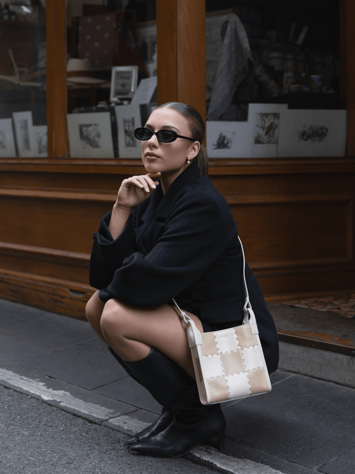 Square Stitch Tote Bag (Small) - White/Light Brown - Bag | Orange Cube