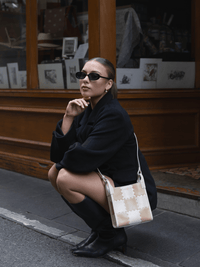 Square Stitch Tote Bag (Small) - White/Light Brown - Bag | Orange Cube