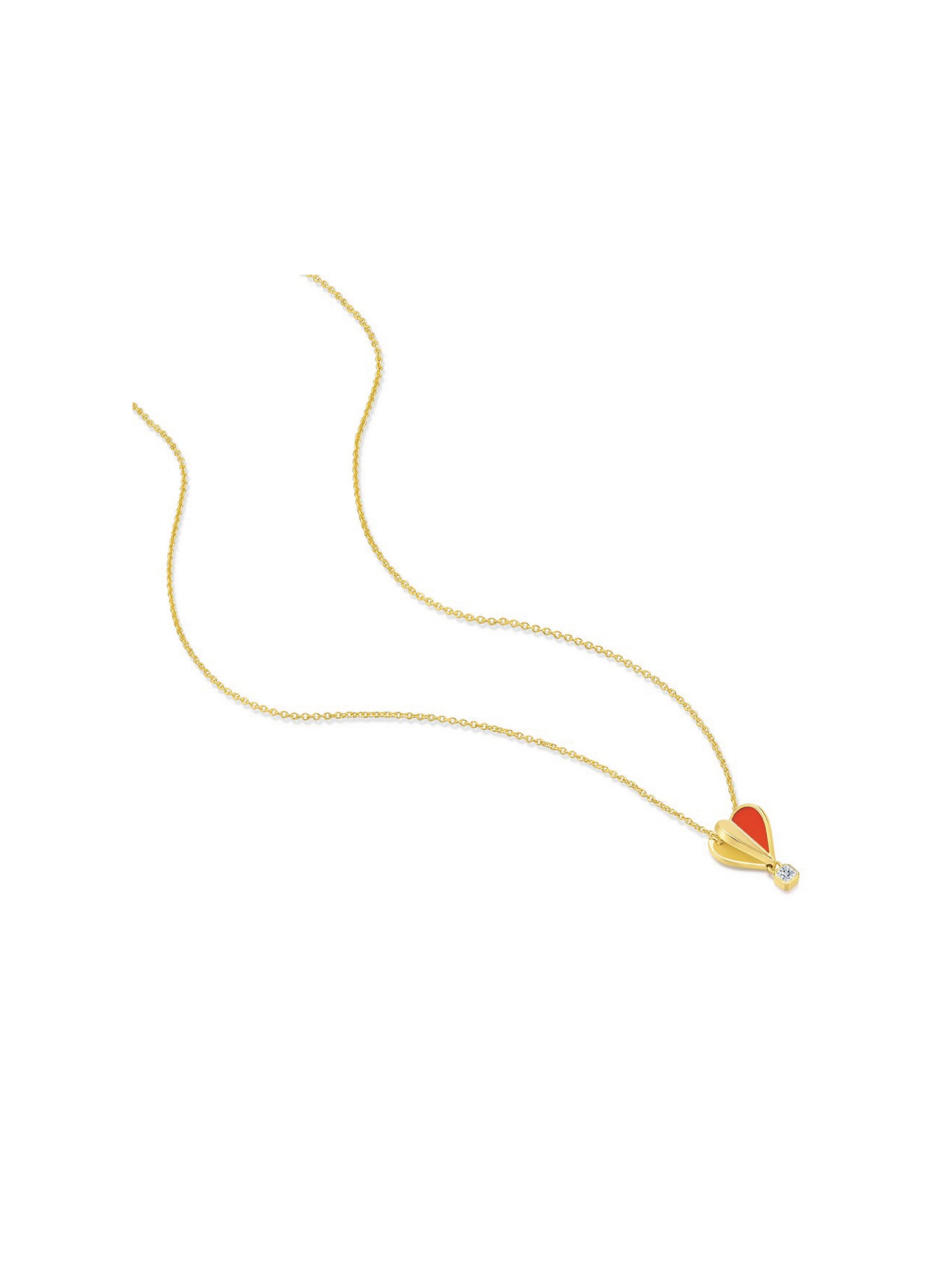 Floating Love Necklace - Red Agate - Orange Cube