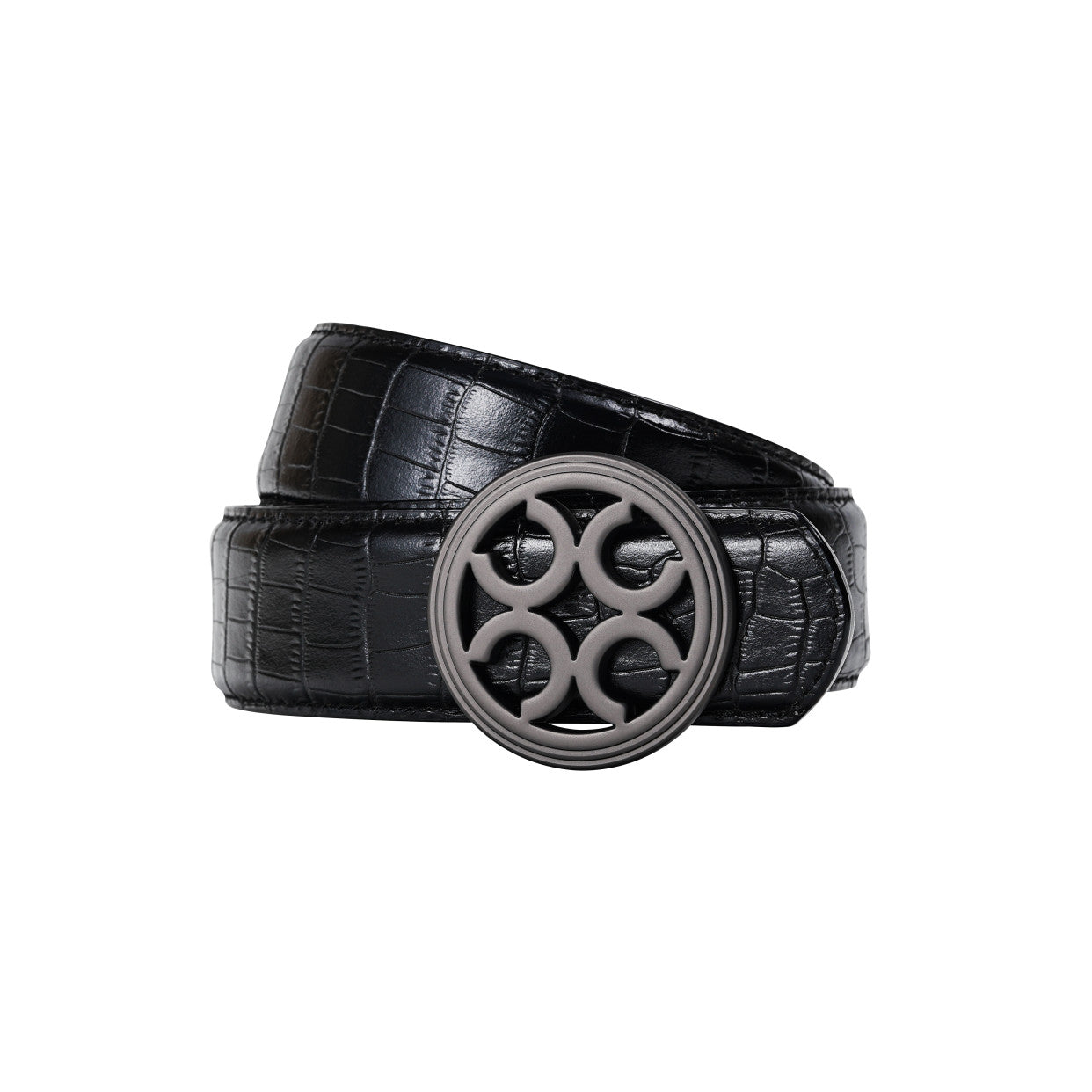 Leather belt - Black Croc - Orange Cube