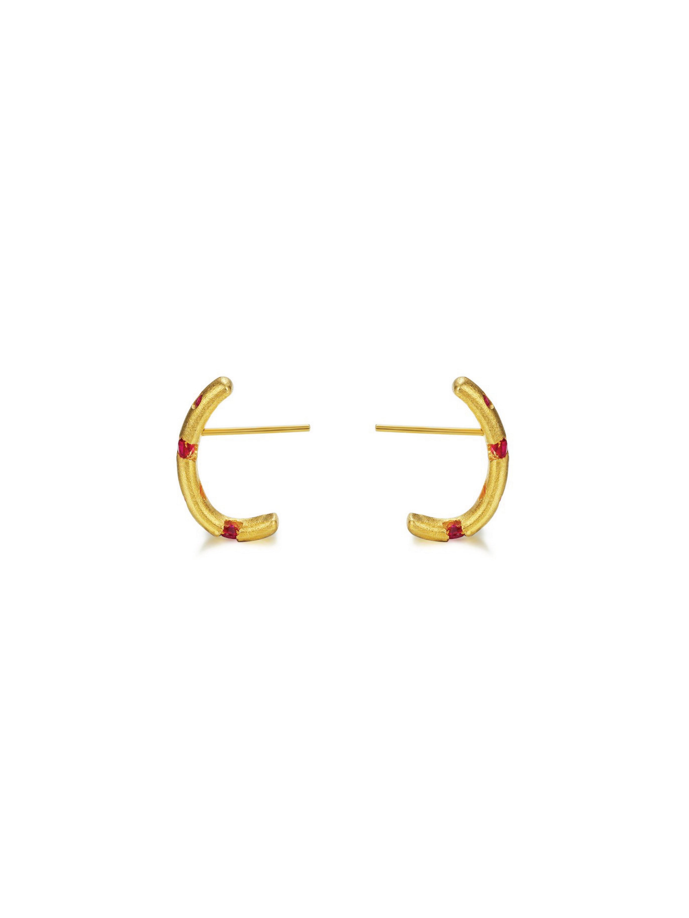 Scattered Earrings - Semi Loop (Pair) - Orange Cube