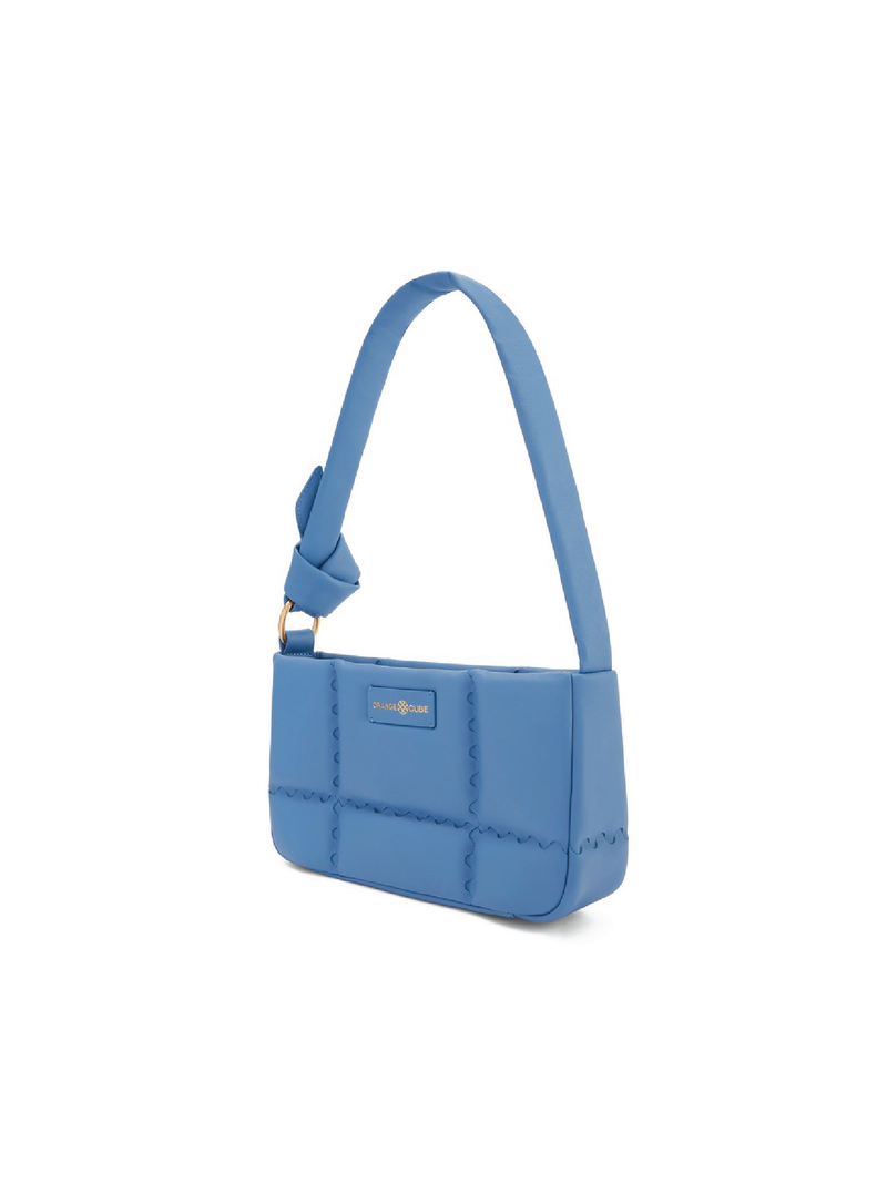 Square Stitch Cushion Shoulder Bag - Sky Blue - Orange Cube