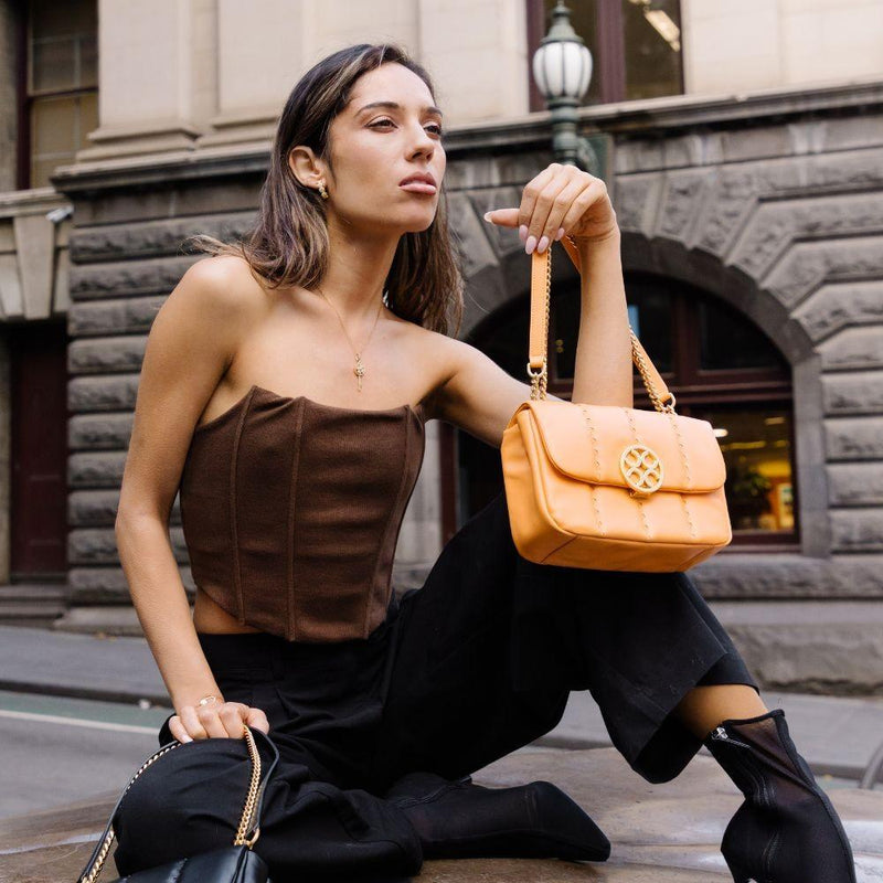 Square Stitch Flap Bag - Orange - Bag | Orange Cube